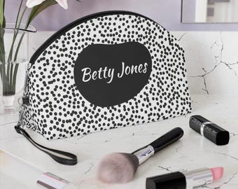 Dot Pattern Leather Makeup Bag - Personalized Cosmetic Case, Travel Pouch, Gift for Her, Beauty Organizer, Stylish Vanity Bag, Customizable