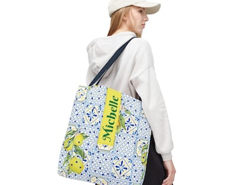 Vibrant Lemon Tote Bag, Personalized Eco-Friendly Shopper for Her, Summer Beach Outing, Farmers Market Gift, Citrus Print Accessory
