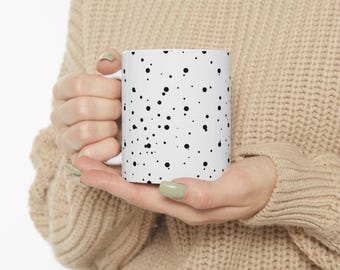 Minimalistyczny kubek ceramiczny w kropki l Kubek w czarno-białe kropki l Nowoczesny kubek estetyczny l Stylowy kubek do domu lub biura l Uroczy prezent dla niej