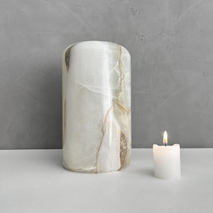 White Onyx Stone Cremation Urn for Human Ashes, Ash container, Cremation vessel, Urn 150 cubic inches, Beautiful handmade natural onyx urn