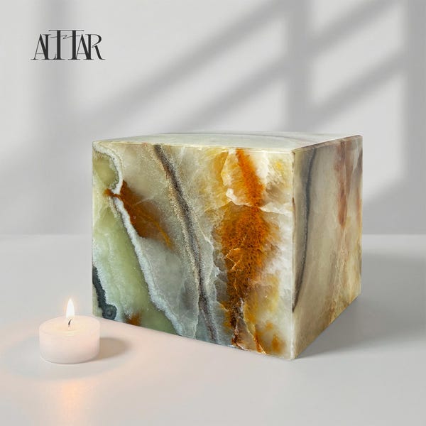 Urna funeraria de ónix tallada a mano: recuerdo conmemorativo de piedra natural