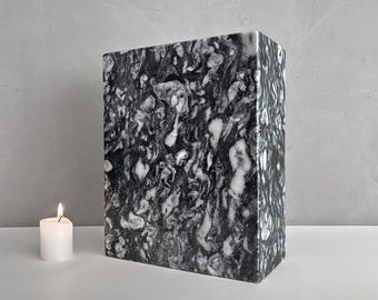Black, Gray and white Marble Individual Urn - 200 cubic inches, Natural stone marble, Handcrafted.