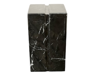 Hand-Carved Marble Cremation Urn: Black & White Stone