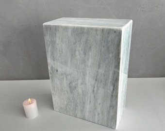 Hand-Carved White Marble Cremation Urn: Natural Stone Memorial