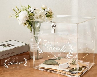 Clear Acrylic Wedding Reception Money Card Box With Lock, Key And Thank You Sign Stand, Party Gift Card Box, Baby Shower Cards Box, Post Box