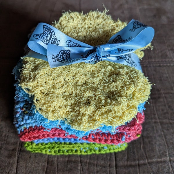 100% Cotton, Large Dishcloth and Scrubby Set