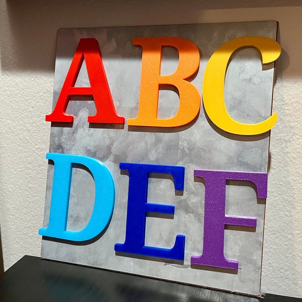 3d Printed Fridge Magnets with Custom Letters and Colors used to Spell or practice with Kids. Fast printing, cute gifts, great quality