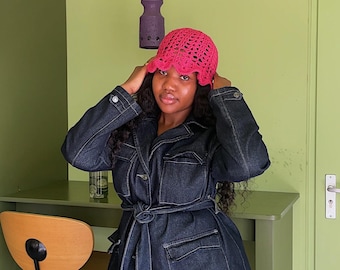 Handmade Crochet Bucket Hat –Flora Bloom Bucket Hat (Bright Pink)