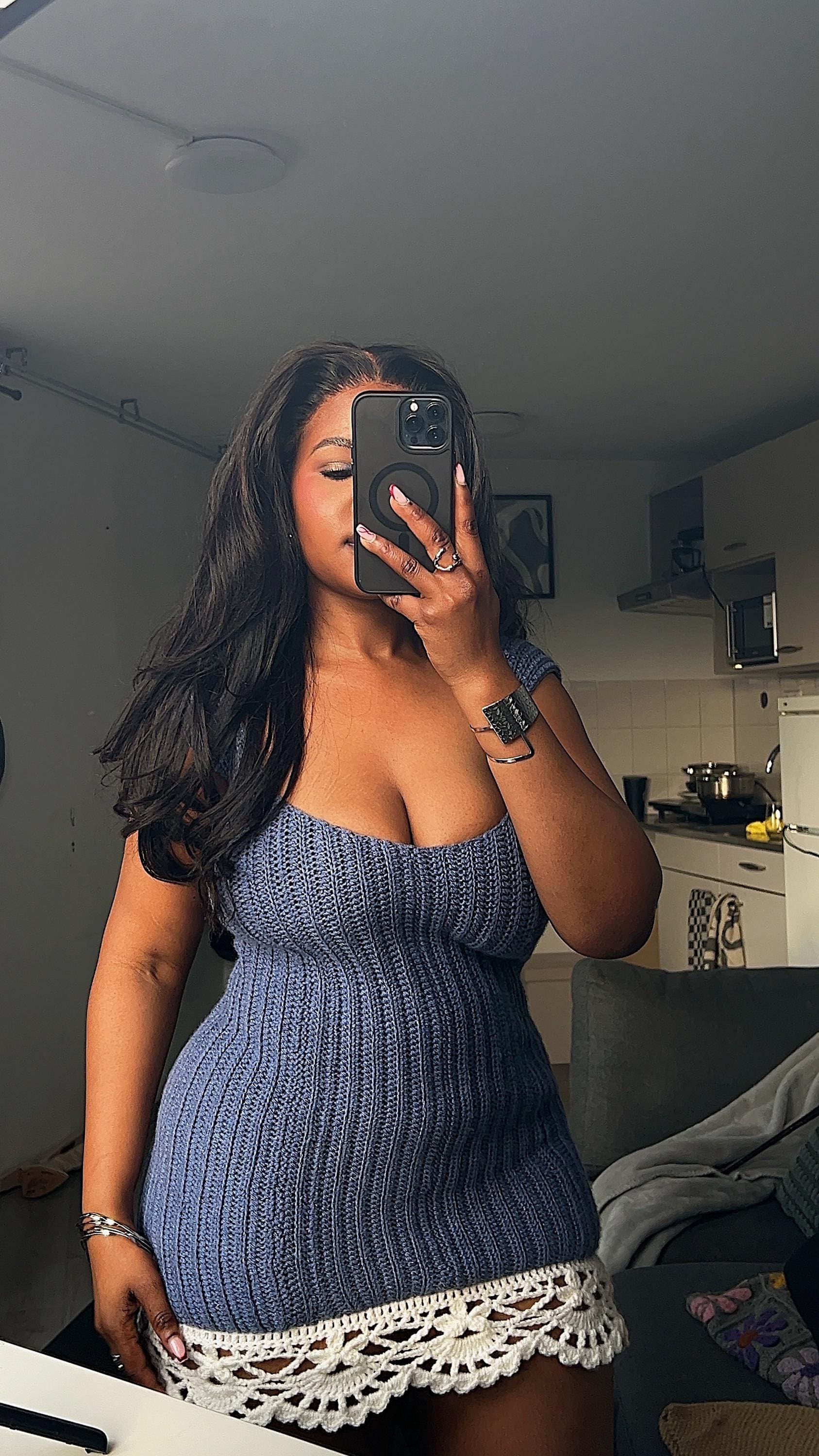 Crochet Ribbed dress with lace edging