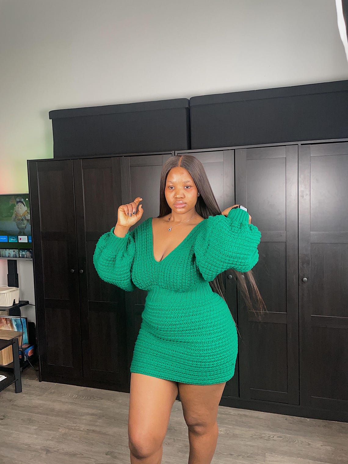 FIJI Crochet Front PuffSleeves Dress main image 1