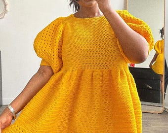 Crochet dress with puff sleeves pattern