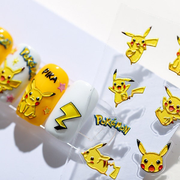 5D Nail Art Decal, Cartoon Pikachu Nail Art Stickers Embossed Nail decal (69)