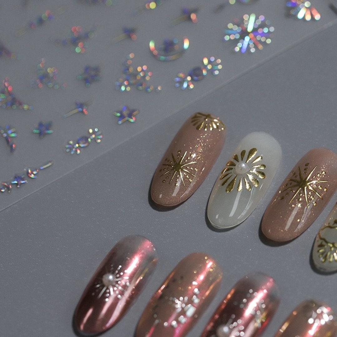 5D Gold Moon Nail Stickers, Gold Star Nail Decals, Nail Stickers