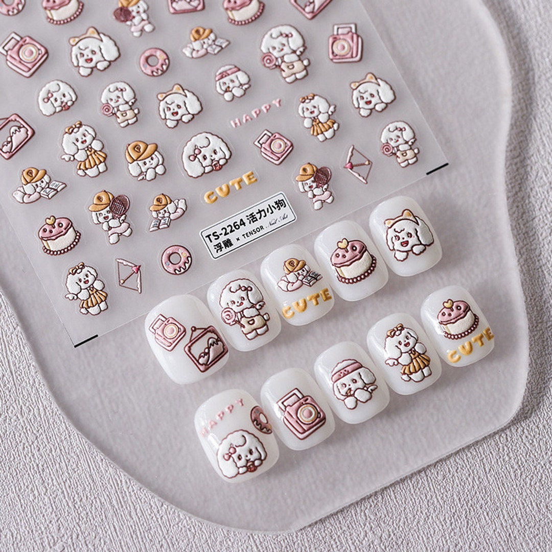 5d-cute-dog-nail-decal-puppy-nail-art-stickers-cake-nail-etsy