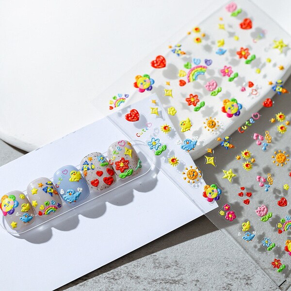 5D Summer Nail Stickers, Sun Nails Decal, Spring Nail Art Stickers, Embossed Nails (51)