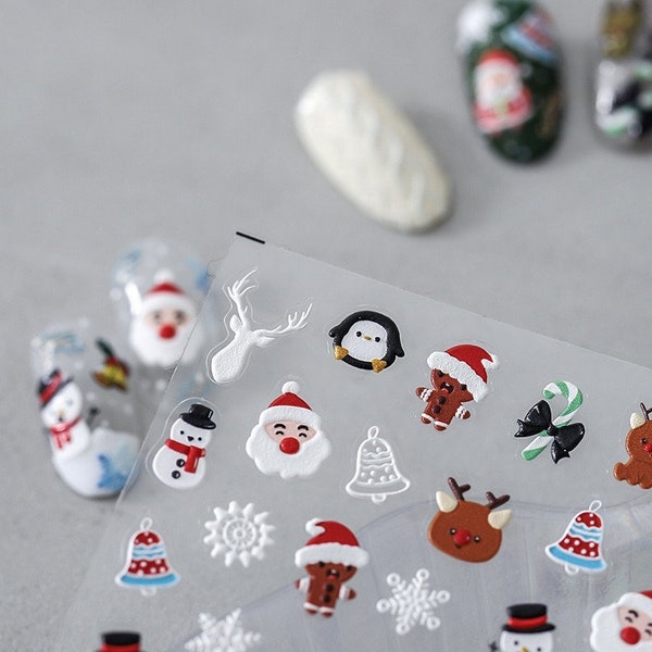 5D Christmas Nail Stickers, Santa Nail Stickers, Snowflake Nail Decals, Snowman Nail Art Stickers (136)