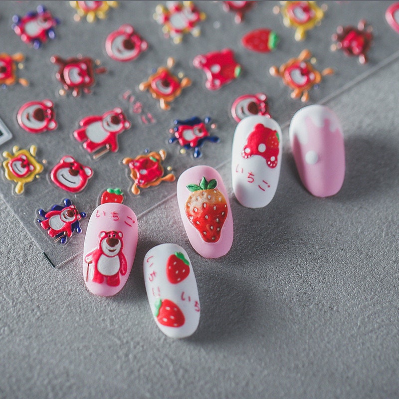 Pink Kawaii Strawberry Nail Charms 10 Pcs 