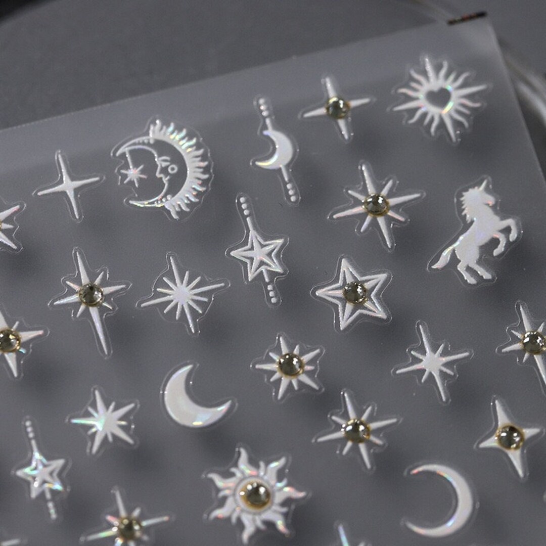 5D Moon Nail Decal, Star Nail Decals, Diamond Nails Art Stickers