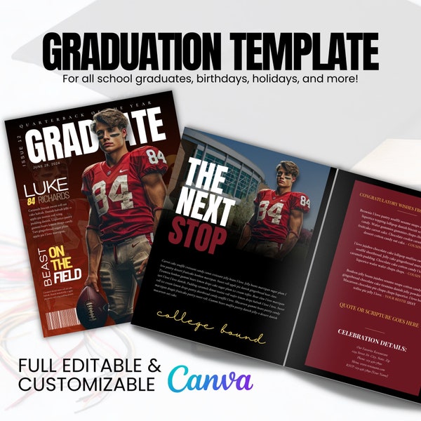 Football Magazine Template | Senior Graduation Invitation | Senior Magazine Template | Graduation Magazine Digital Invitation | DIY Invite