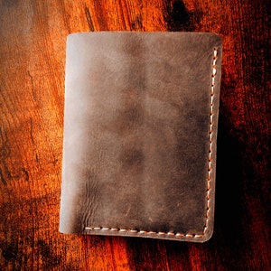 Portefeuille à deux volets Crazy Horse fait main en cuir véritable