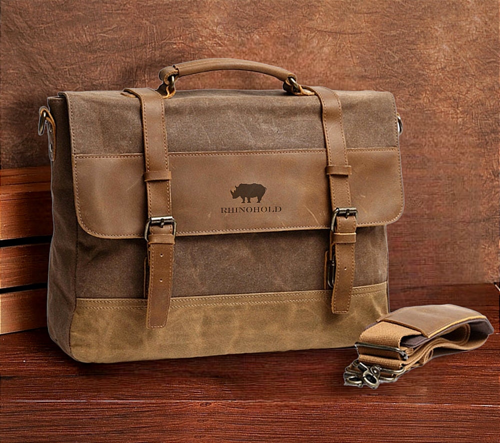 Mersey Waxed Canvas Messenger Bag Brown Laptop Bag Leather Briefcase Unisex Wax  Canvas Messenger Bag Travel Satchel Gift for Him 