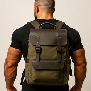 Personalized Wax Canvas Backpack, Canvas Leather Laptop Backpack, Canvas Rucksack,  Canvas Bag, Canvas Backpack, Waterproof backpack, Hiking