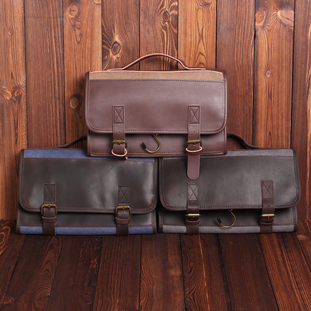 Neceser colgante de lona encerada y cuero: Kit de viaje