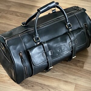 Handmade Genuine Cow Leather Duffle Overnight Weekender Bag For Travel, Gum, Work Duffle Bag Milled Premium Finish With Shoe Pocket For Him image 2