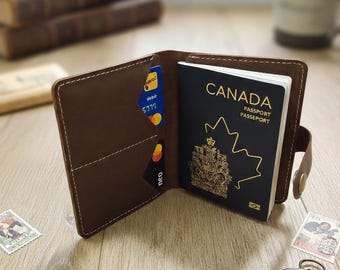 Personalized Crazy Horse Leather Passport Holder Slim Travel Wallet Card Holder (2 Passport Slots)