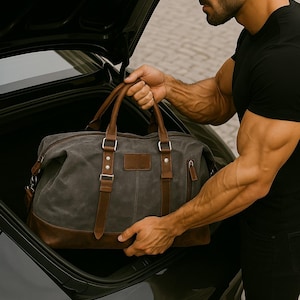 Sac de sport personnalisé, sac de voyage en toile cirée, sac à bagages en toile, sac de week-end en cuir et toile, grand sac de voyage pour une nuit, cadeau de garçon d'honneur