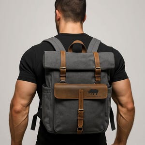 Personalized Canvas Backpack, Wax Canvas Leather Backpack, Canvas Rucksack, Wax Canvas Bag, Canvas Backpack, Waterproof backpack, Hiking