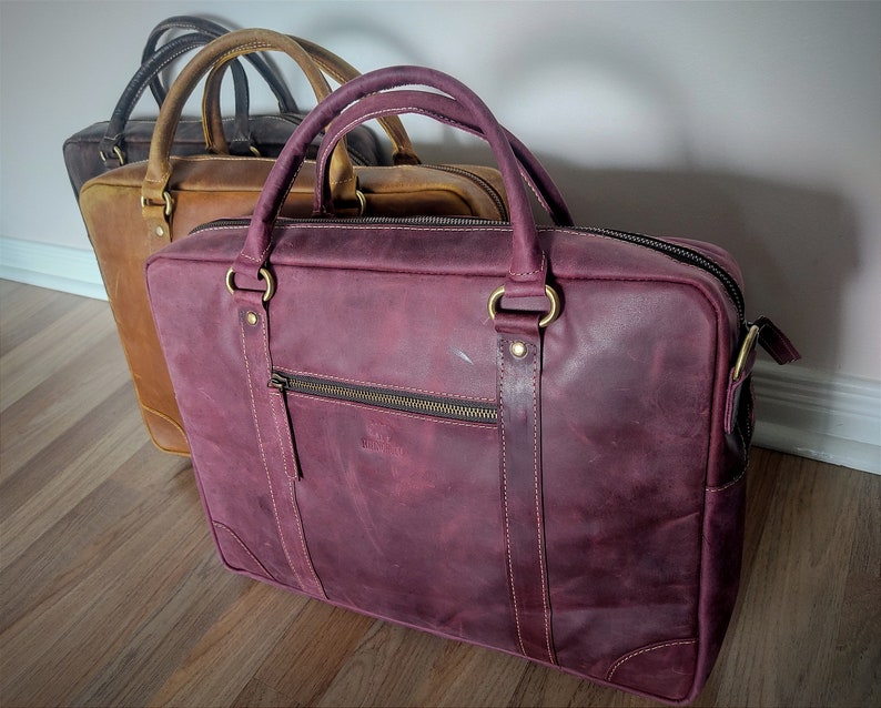 Sac pour ordinateur portable personnalisé fait main en cuir véritable Crazy Horse sac de travail de bureau en cuir sac messager de voyage sac à dos pour ordinateur portable pour homme image 3