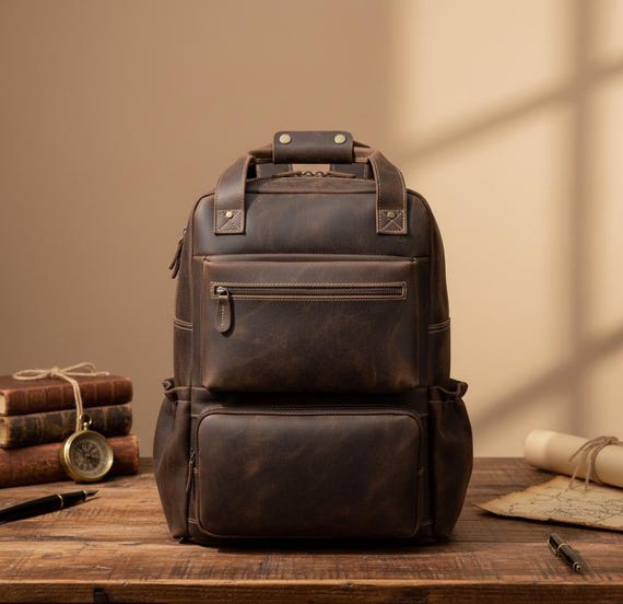Full-Grain Leather Backpack Purse for Work, 15.6\