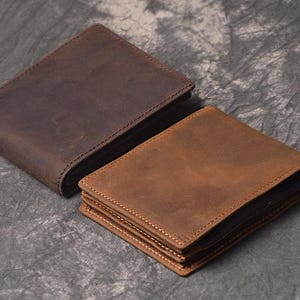 Cartera RFID premium personalizada de cuero genuino de vaca, con ranuras para tarjetas ATM, ventana para identificación, funda para efectivo, grabado personalizado de iniciales de nombre, billetera de cuero para hombre, regalo