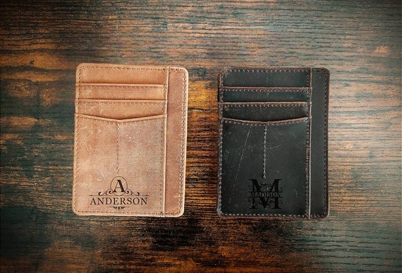 Tarjetero de cuero genuino personalizado con ventana para identificacion de cuero de vaca Crazy Horse tarjetero con proteccion RFID grabado de iniciales y nombre personalizado Etsy Espana