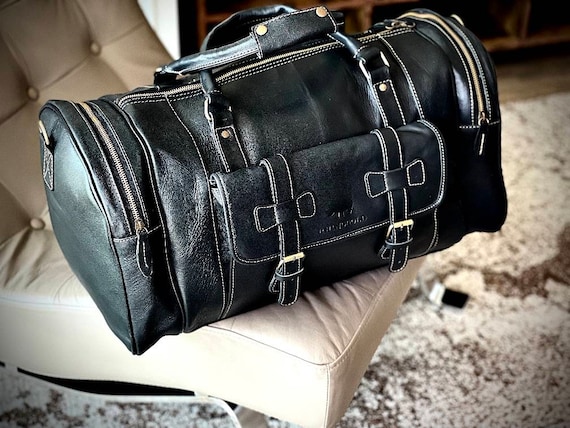 Genuine Cow Leather Duffle Overnight Weekender Bag for Travel