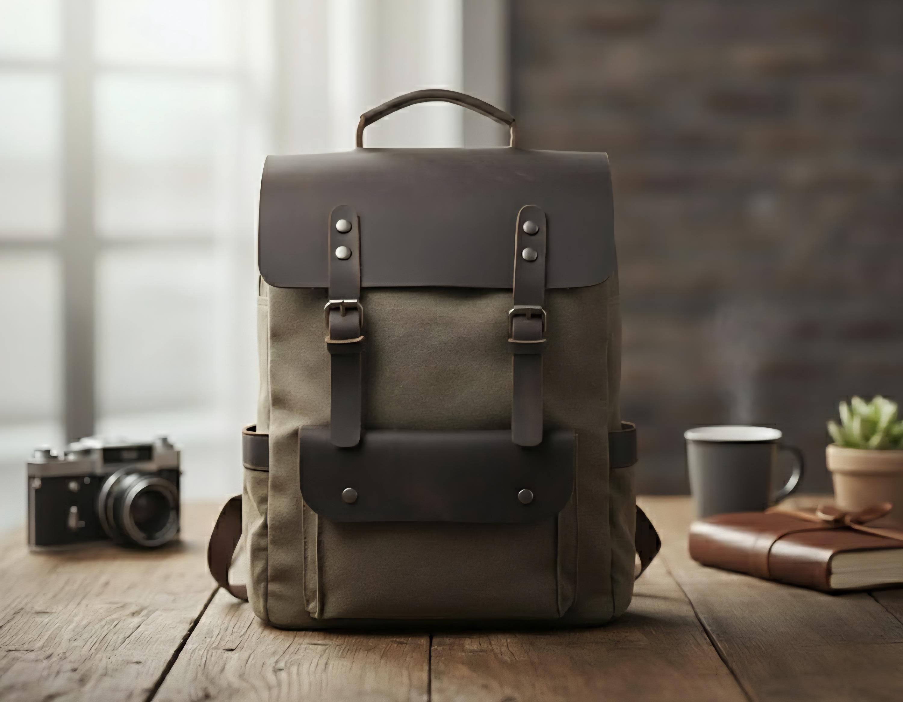 Vintage Canvas Backpack Rucksack Thick Durable Daypack Classic Retro Style Canvas Backpack - Canvas Leather Backpack Rucksack 22L  main image 2