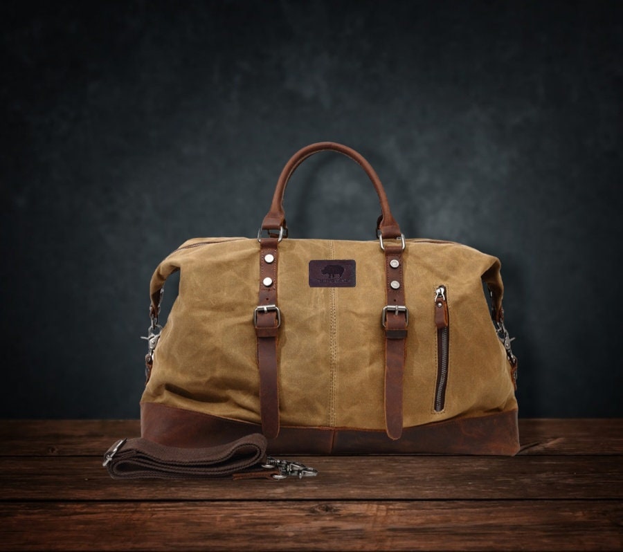 Personalized Duffel Bag Waxed Canvas Duffle Canvas Luggage Bag Canvas Leather Weekender Bag Large Travel Overnight Bag Groomsmen Gift Etsy