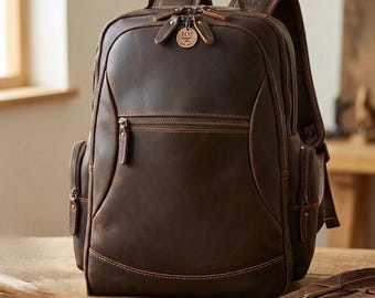 Full Grain Leather Backpack, Crazy Horse Vintage Laptop Bag, Travel Commuter Rucksack