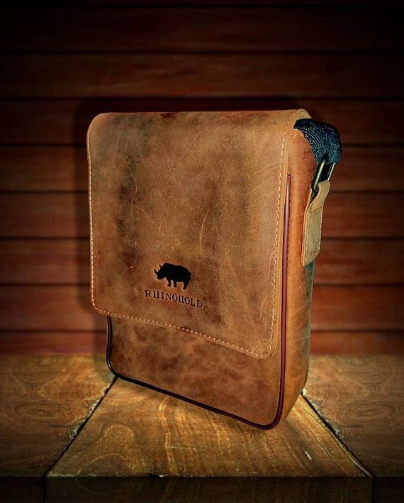 Handmade Full Grain Leather Messenger Bag for Men, Small Crossbody Tablet Bag