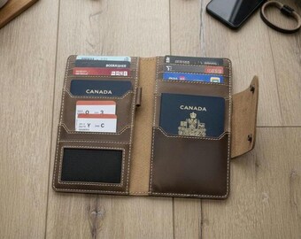 Personalized Crazy Horse Leather Passport Holder, Handmade Travel Wallet Document Organizer