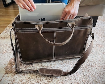 Personalized Handmade Leather Laptop Bag for Men Women Unisex Laptop Bag Crazy Horse Vintage Work, Travel For Husband Wife  Christmas Gift