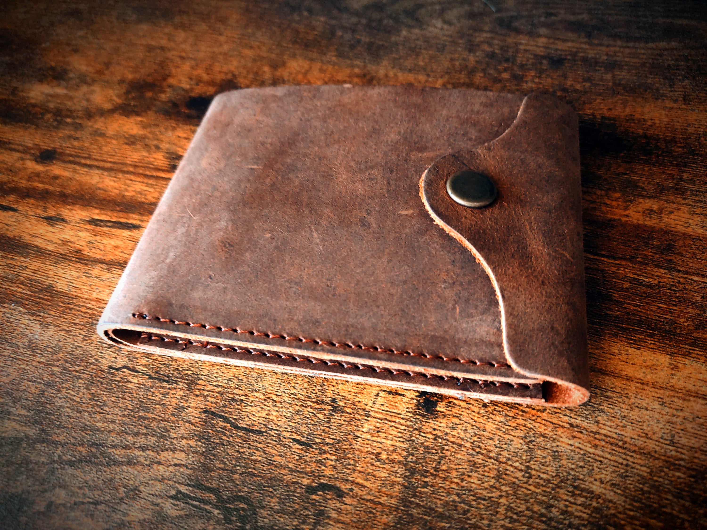Personalized Handmade Full Grain Leather Button Wallet: Slim Card Holder, Minimalist Design
