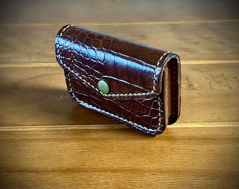 Handmade Luxury Cardholder Brown Alligator and Alran Goat Leather Business Card Holder