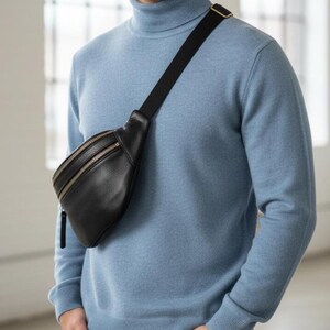 Handmade Cow Leather Crossbody Fanny Pack: Dual Zipper Travel Pouch image 6