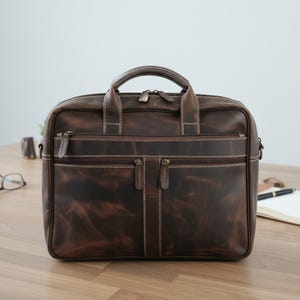 Handmade Full Grain Leather Laptop Bag – Vintage Style Briefcase for Men