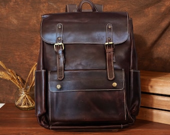 Men Leather Backpack Handmade Genuine Full Grain Unisex Leather Work Travel Laptop Backpack Brown Rucksack Gift for Him Leather Bag for Men