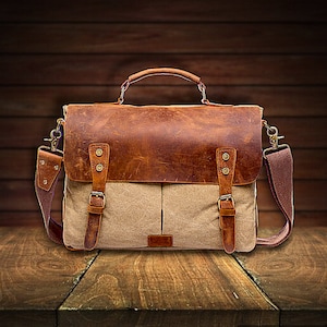 Sacoche personnalisée pour ordinateur portable en toile cirée, sac messager en toile, sac de bureau en toile cirée, sac messager en toile, sacoche pour ordinateur portable en toile pour homme, sac unisexe