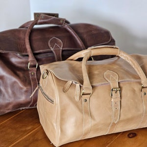Sac de sport pour femme en cuir véritable fait main de 16 pouces pour voyage, travail, sac de sport Sac de sport pour femme de week-end pour la nuit - Défaut mineur.