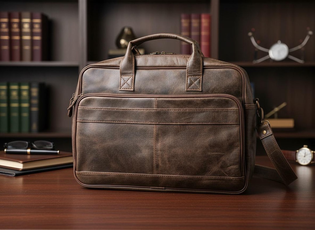 Handmade Crazy Horse Leather Laptop Bag: 17